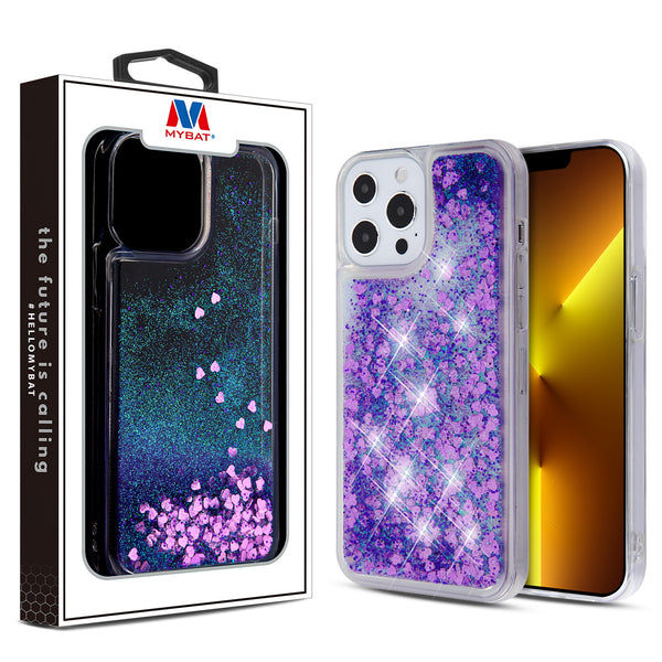 MyBat Quicksand Glitter Hybrid Protector Cover for Apple iPhone 13 Pro - Hearts & Purple - MIP13PCSGTMS041-1.jpg