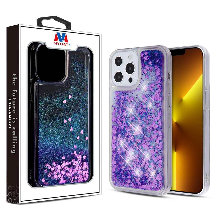 MyBat Quicksand Glitter Hybrid Protector Cover for Apple iPhone 13 Pro - Hearts & Purple - MIP13PCSGTMS041-1.jpg