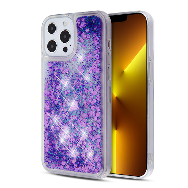 MyBat Quicksand Glitter Hybrid Protector Cover for Apple iPhone 13 Pro - Hearts & Purple - MIP13PCSGTMS041-2.jpg