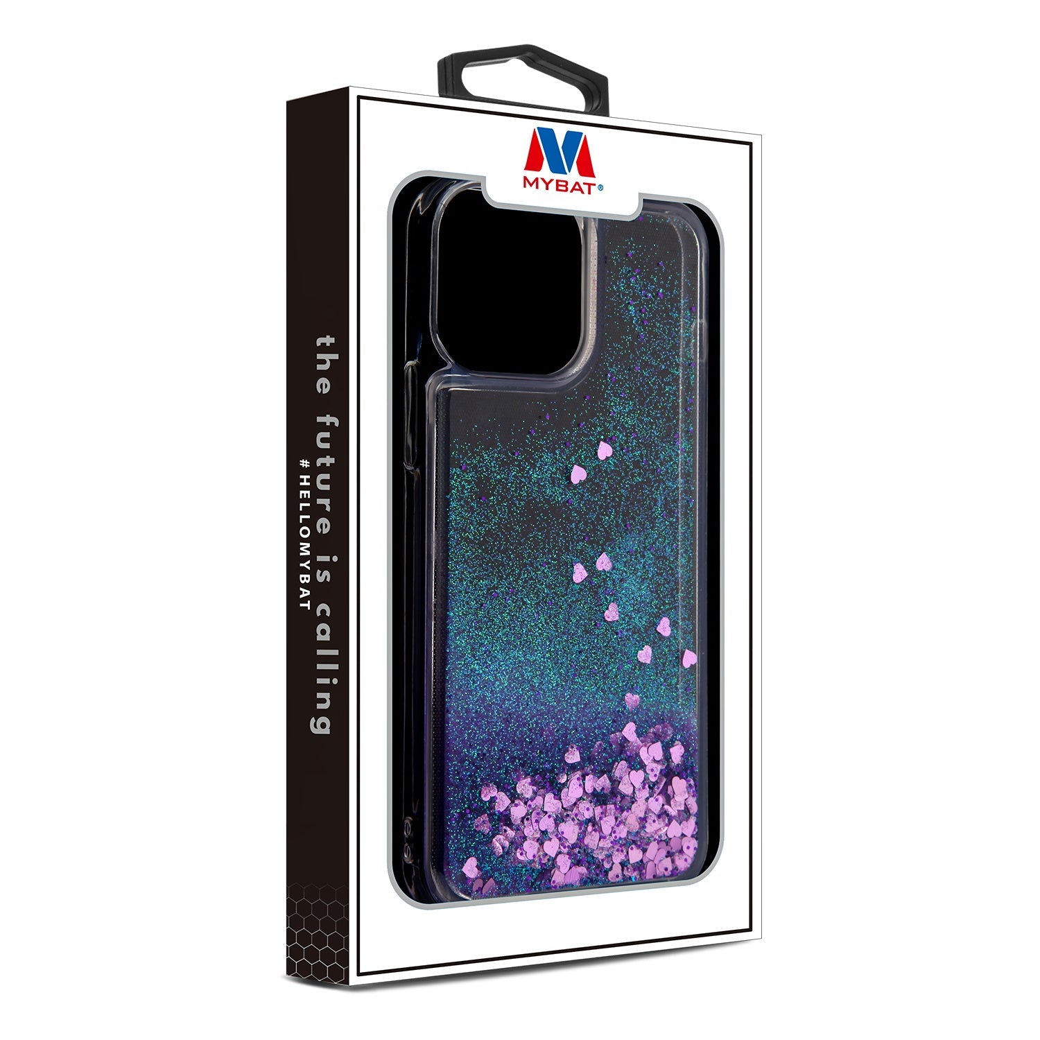 MyBat Quicksand Glitter Hybrid Protector Cover for Apple iPhone 13 Pro - Hearts & Purple