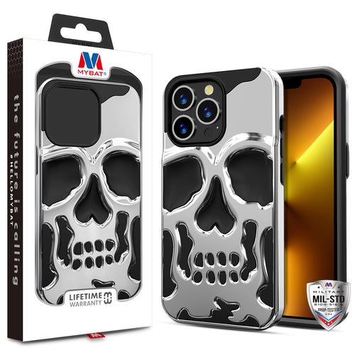 MyBat Skullcap Hybrid Protector Cover for Apple iPhone 13 Pro - Silver Plating / Black - MIP13PCSSLCC101-1.jpg