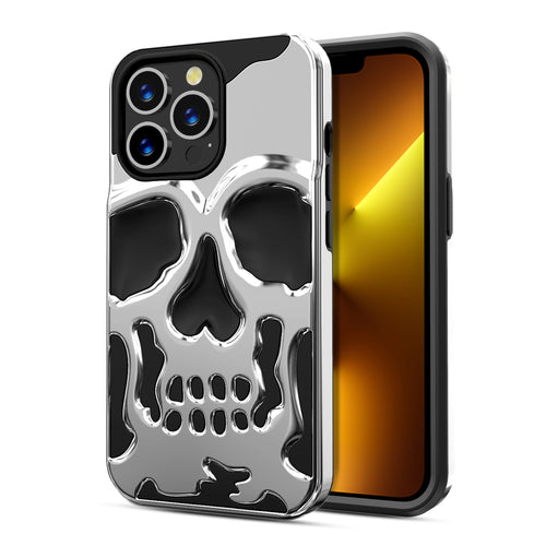 MyBat Skullcap Hybrid Protector Cover for Apple iPhone 13 Pro - Silver Plating / Black - MIP13PCSSLCC101-2.jpg