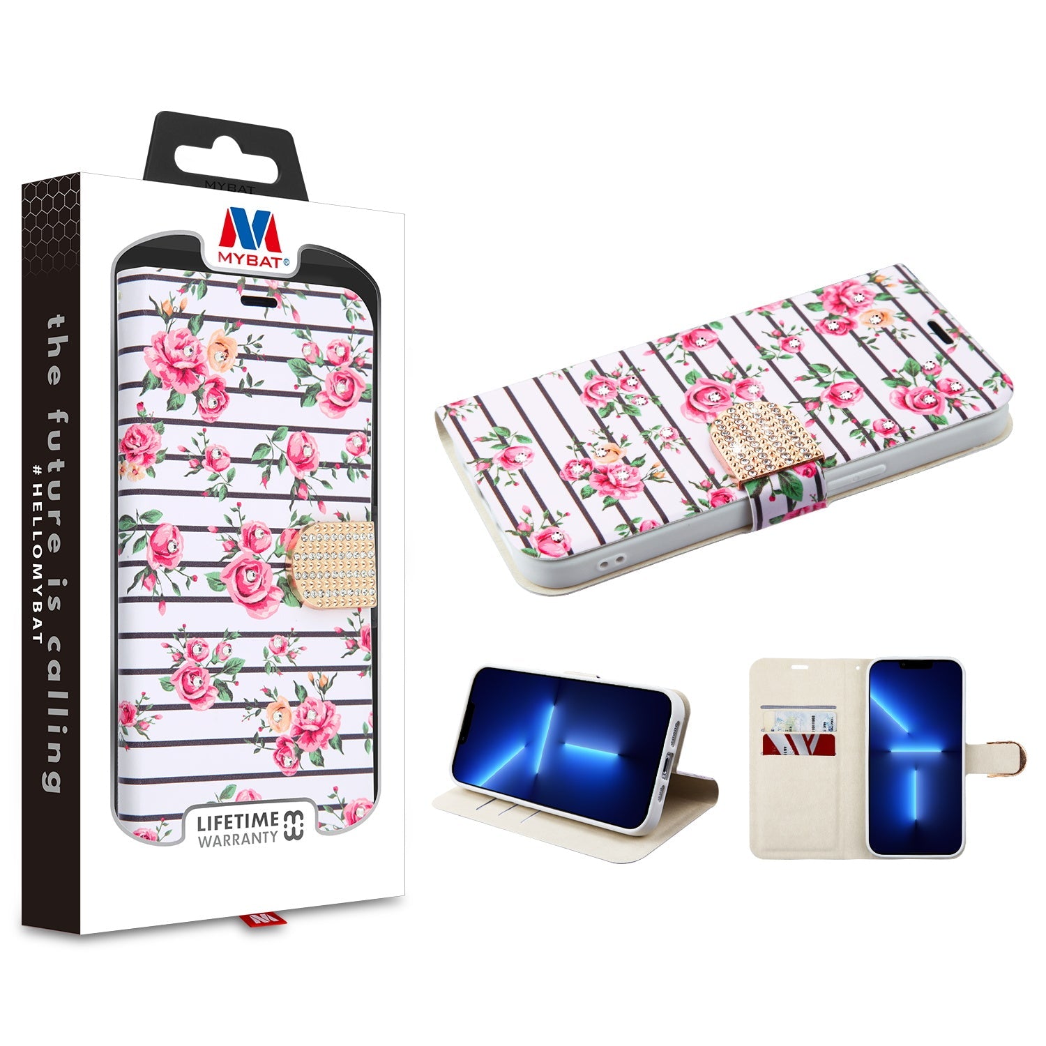 MyBat MyJacket Wallet Diamond Series for Apple iPhone 13 Pro Max - Pink Fresh Roses