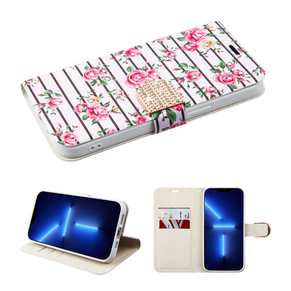 MyBat MyJacket Wallet Diamond Series for Apple iPhone 13 Pro Max - Pink Fresh Roses - MIP13PMPCMJD105-2.jpg