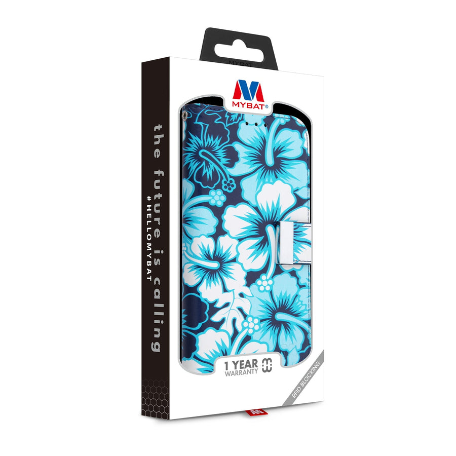 MyBat MyJacket Wallet Xtra Series with RFID Blocking for Apple iPhone 13 Pro - Blue Hibiscus