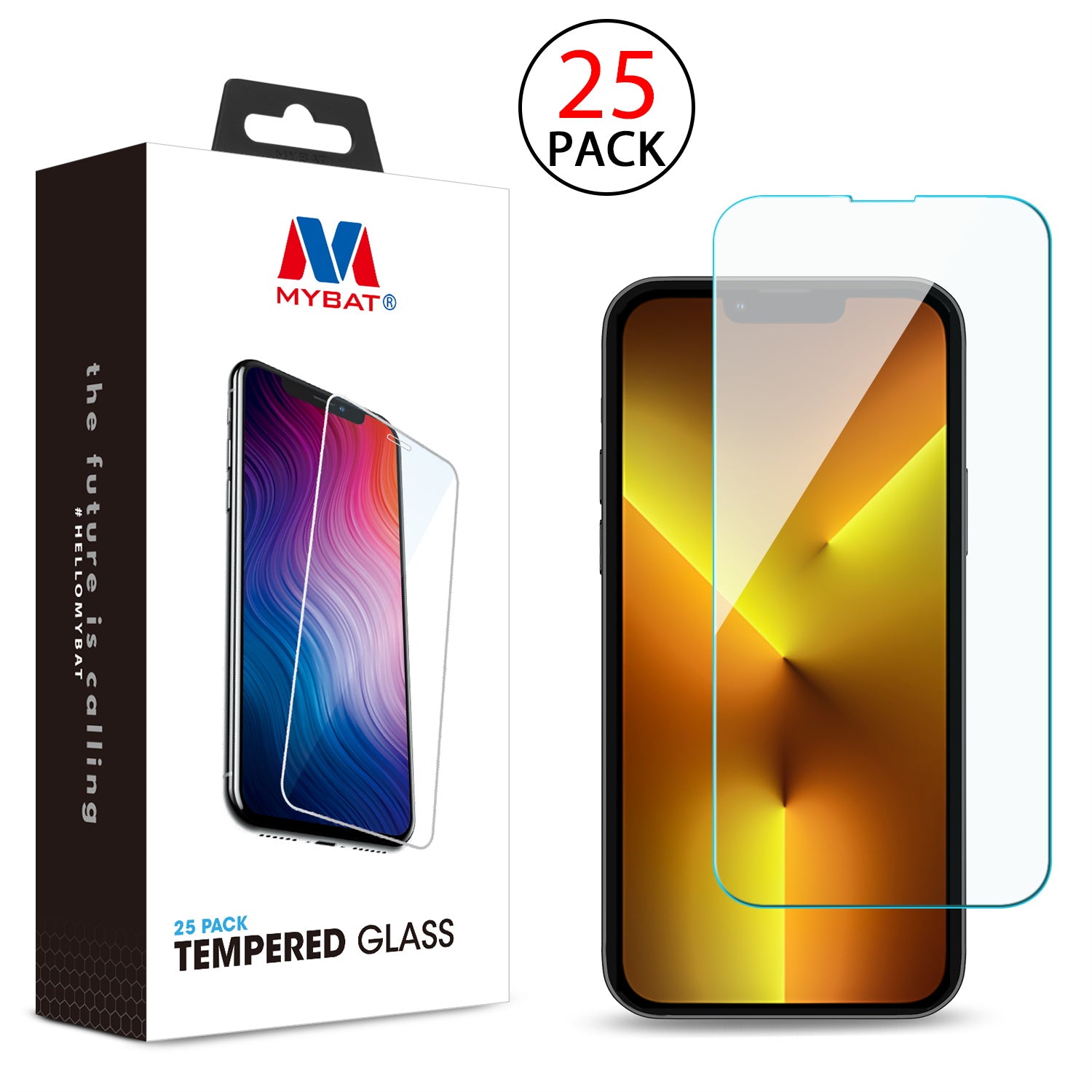 MyBat Tempered Glass Screen Protector (2.5D)(25-pack) for Apple iPhone 17e / 16e / 14 / 13 Pro / 13 - Clear