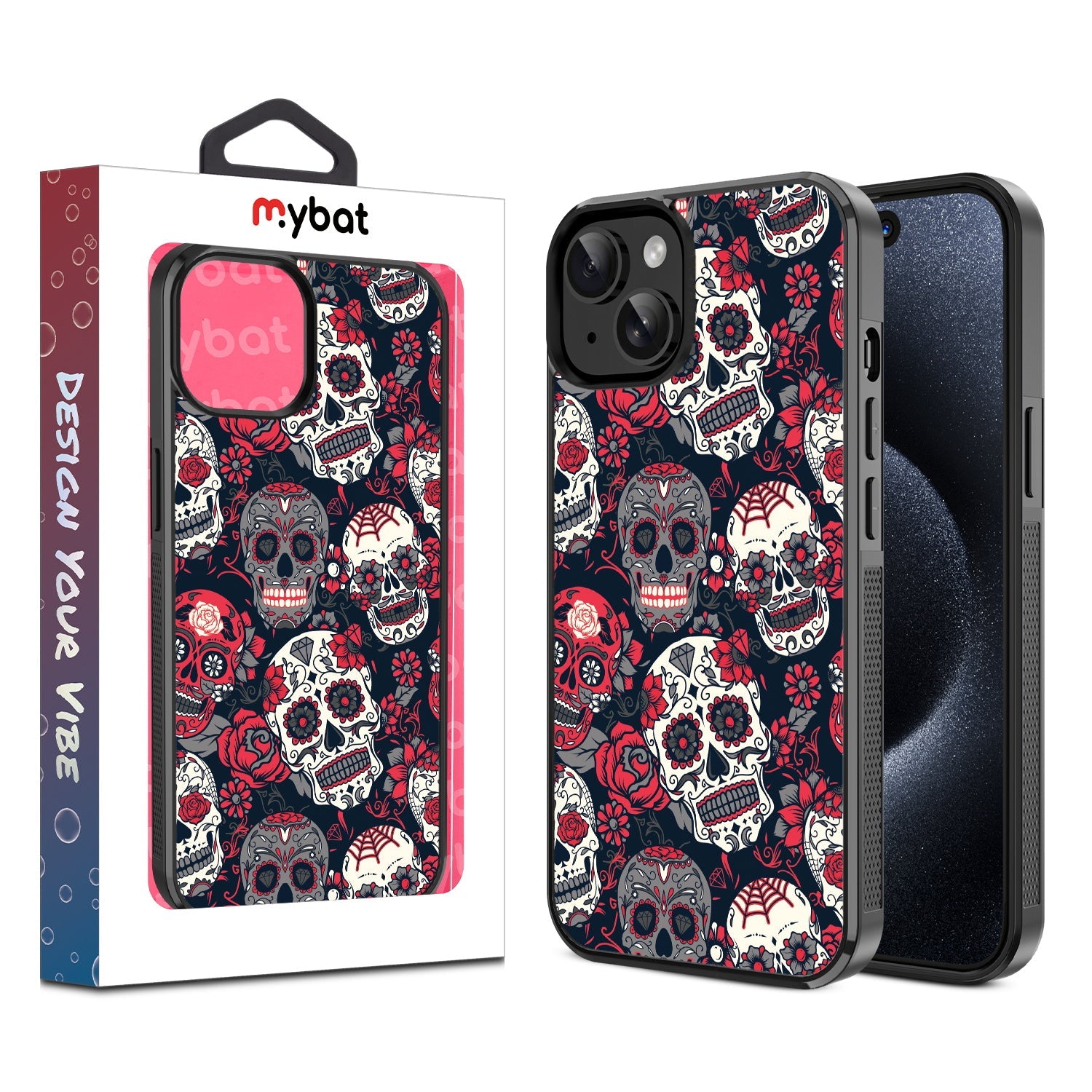 MyBat Design Lab Series Case for Apple iPhone 17e / 16e / 14 / 13  - Sugar Rose Skulls