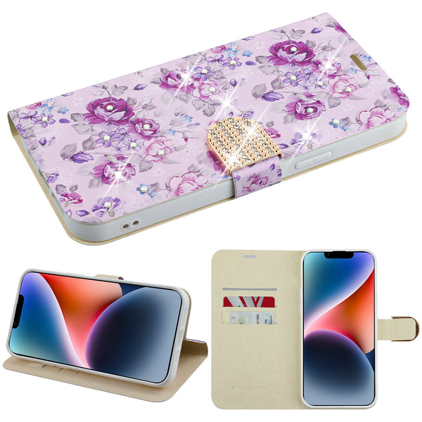 MyBat MyJacket Wallet Diamond Series for Apple iPhone 14 Plus - Fresh Purple Flowers - MIP14MPCMJD103-2.jpg