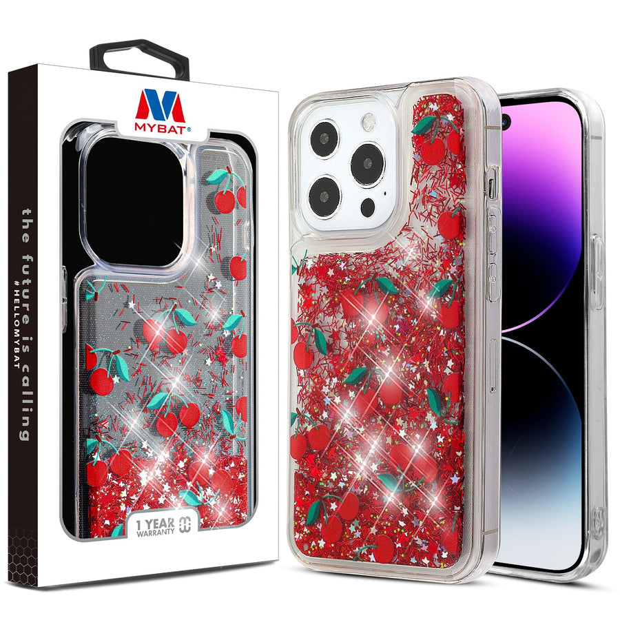 MyBat Quicksand Glitter Hybrid Protector Cover for Apple iPhone 14 Pro - Cherry