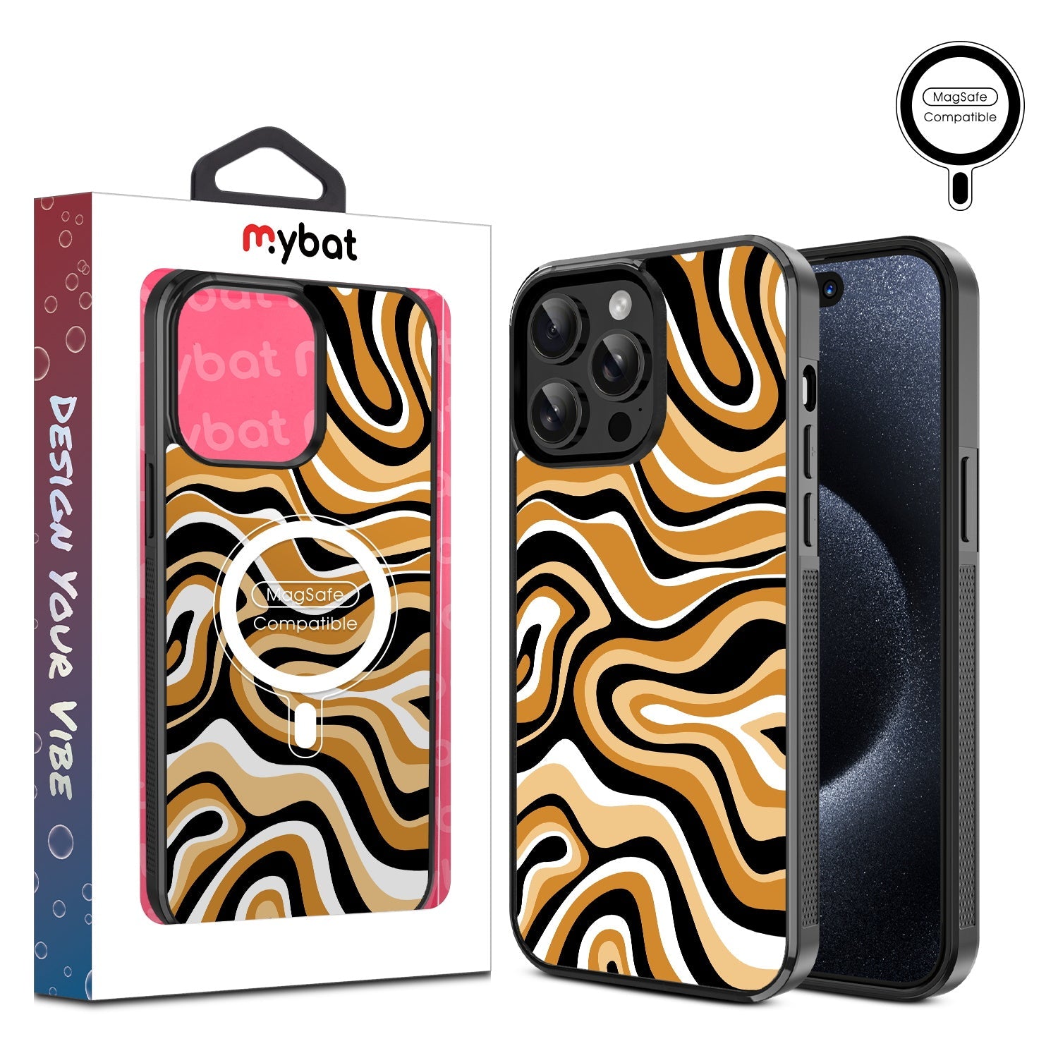 MyBat Design Lab Series MagSafe Case for Apple iPhone 14 Pro Max (6.7) - Groovy Golden Swirls