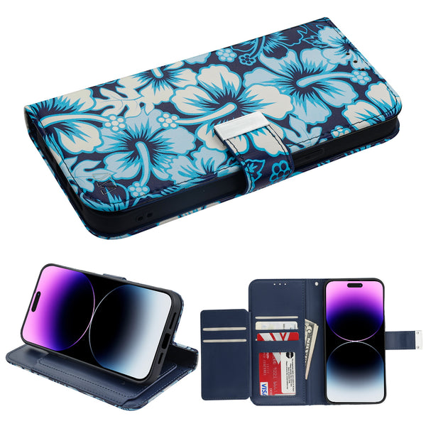 MyBat MyJacket Wallet Xtra Series with RFID Blocking for Apple iPhone 14 Pro Max - Blue Hibiscus - MIP14PMPCMJG092-2.jpg