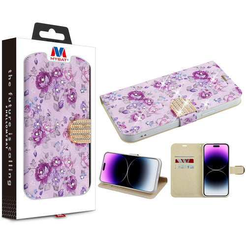 MyBat MyJacket Wallet Diamond Series for Apple iPhone 14 Pro - Fresh Purple Flowers - MIP14PPCMJD103-1.jpg