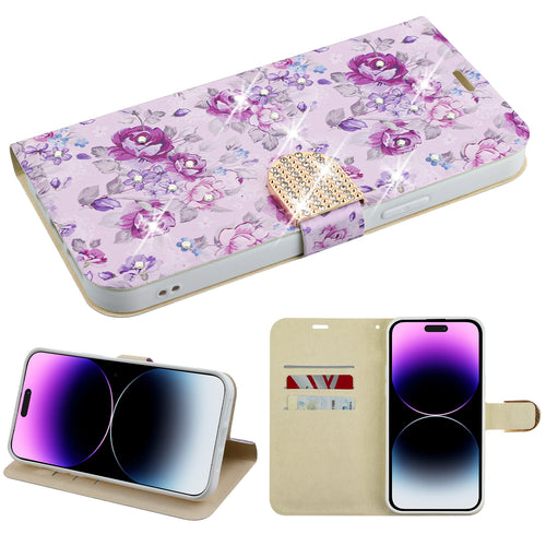 MyBat MyJacket Wallet Diamond Series for Apple iPhone 14 Pro - Fresh Purple Flowers - MIP14PPCMJD103-2.jpg