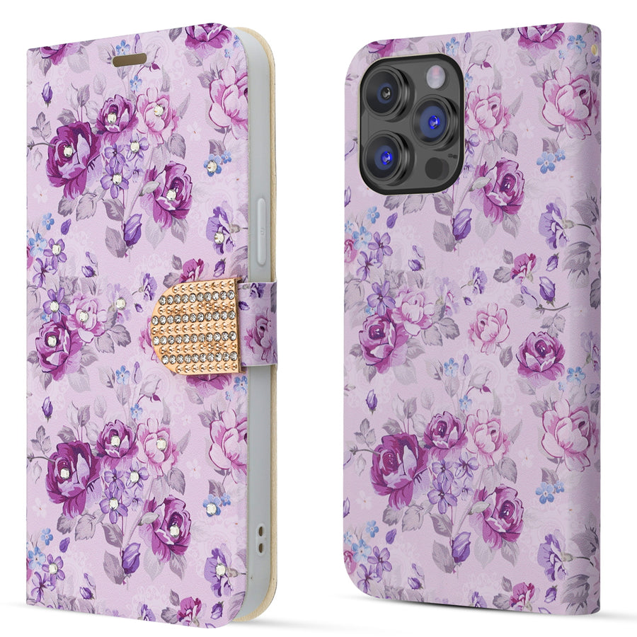 MyBat MyJacket Wallet Diamond Series for Apple iPhone 14 Pro - Fresh Purple Flowers - MIP14PPCMJD103-5.jpg