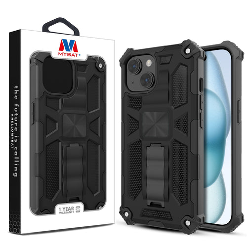 MyBat Sturdy Hybrid Protector Cover (with Stand) for Apple iPhone 15 - Black / Black - MIP15CSFSSS001-1.jpg