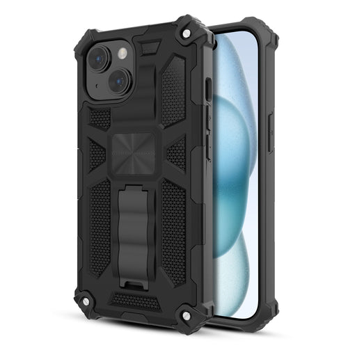 MyBat Sturdy Hybrid Protector Cover (with Stand) for Apple iPhone 15 - Black / Black - MIP15CSFSSS001-2.jpg