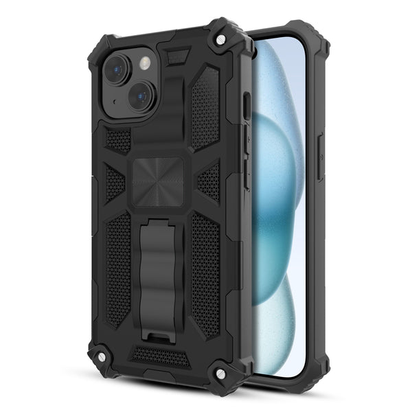MyBat Sturdy Hybrid Protector Cover (with Stand) for Apple iPhone 15 - Black / Black - MIP15CSFSSS001-2.jpg