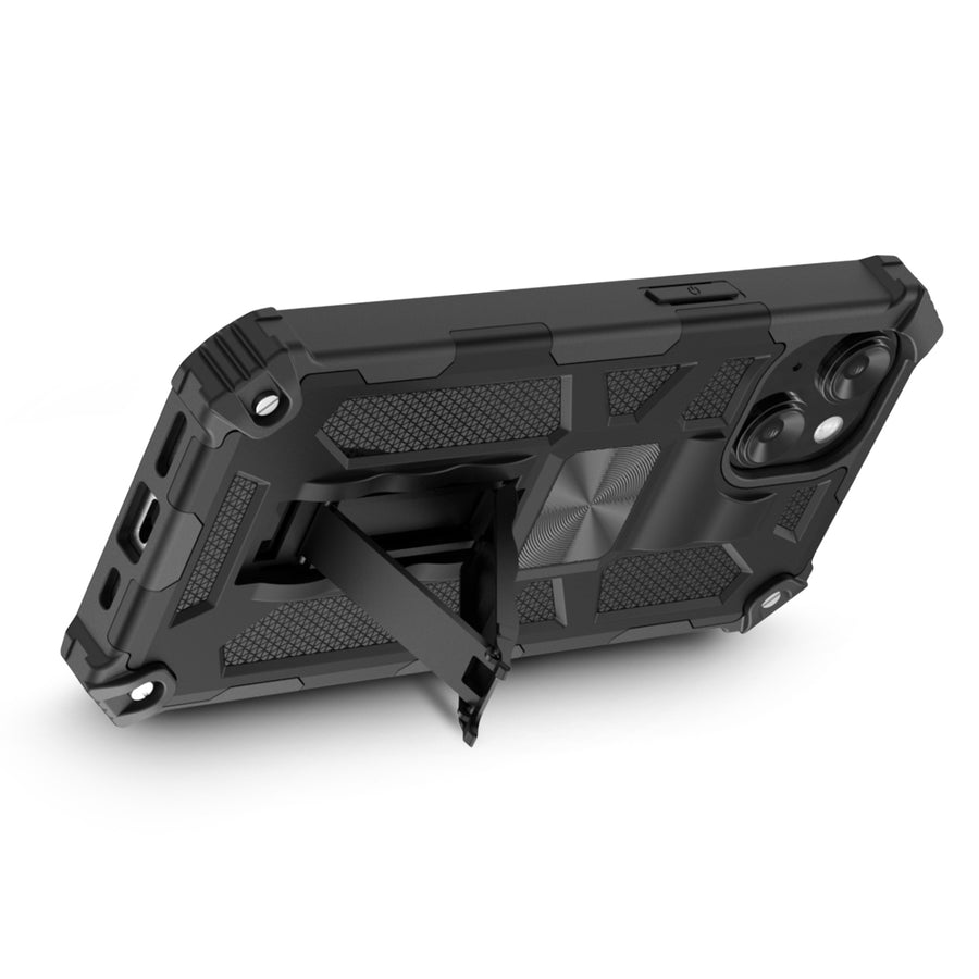 MyBat Sturdy Hybrid Protector Cover (with Stand) for Apple iPhone 15 - Black / Black - MIP15CSFSSS001-7.jpg