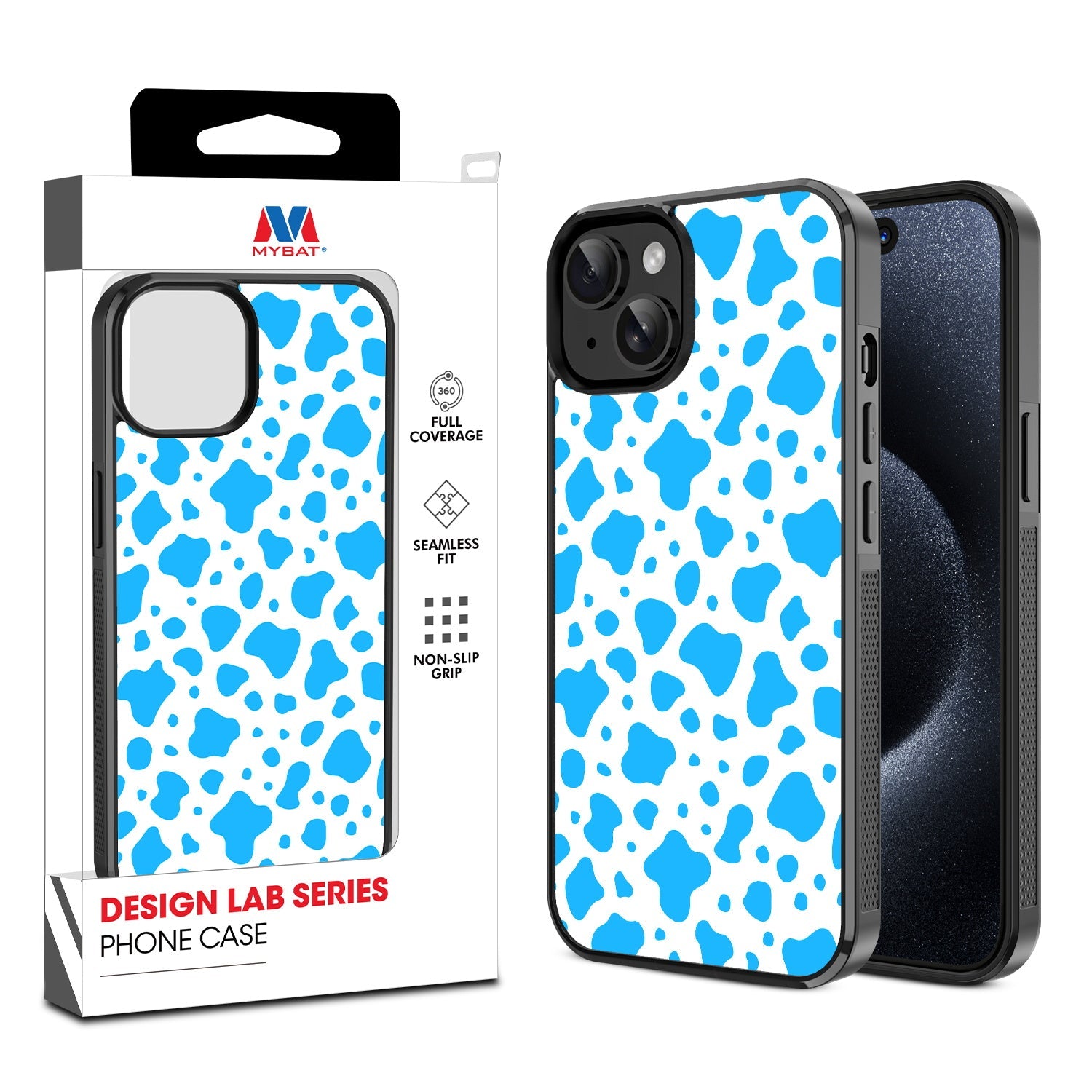 MyBat Design Lab Series Case for Apple iPhone 15 (6.1) - Blue Cow Print
