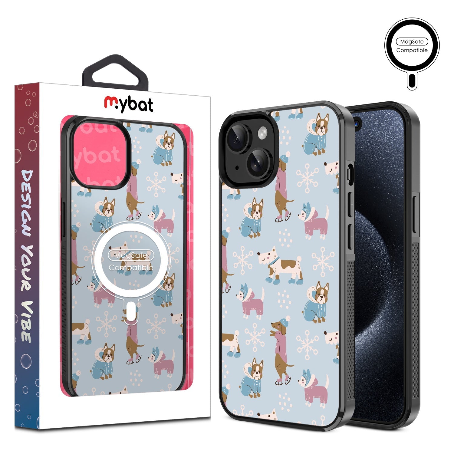MyBat Design Lab Series MagSafe Case for Apple iPhone 15 (6.1) - Puppy Snow Play