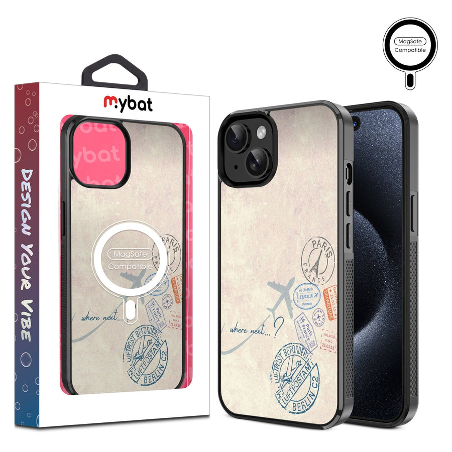 MyBat Design Lab Series MagSafe Case for Apple iPhone 15 (6.1) - Passport Stamps