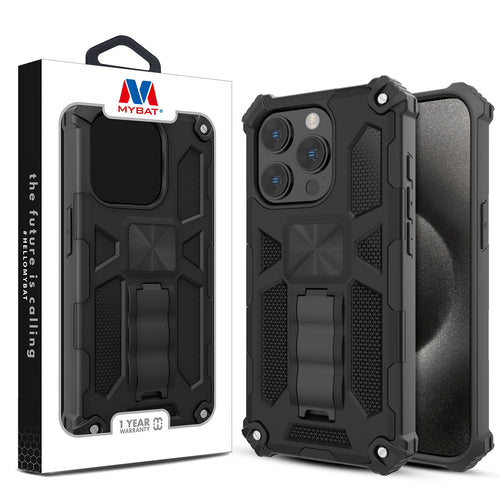 MyBat Sturdy Hybrid Protector Cover (with Stand) for Apple iPhone 15 Pro - Black / Black - MIP15PCSFSSS001-1.jpg