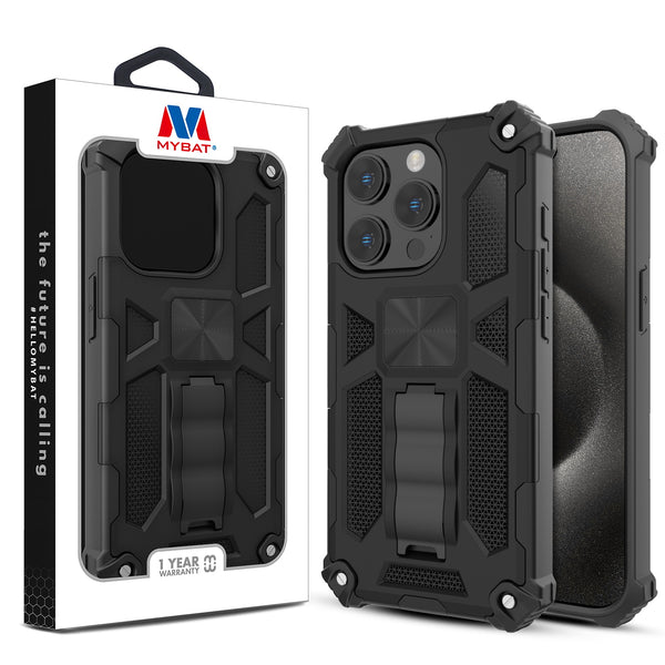 MyBat Sturdy Hybrid Protector Cover (with Stand) for Apple iPhone 15 Pro - Black / Black - MIP15PCSFSSS001-1.jpg