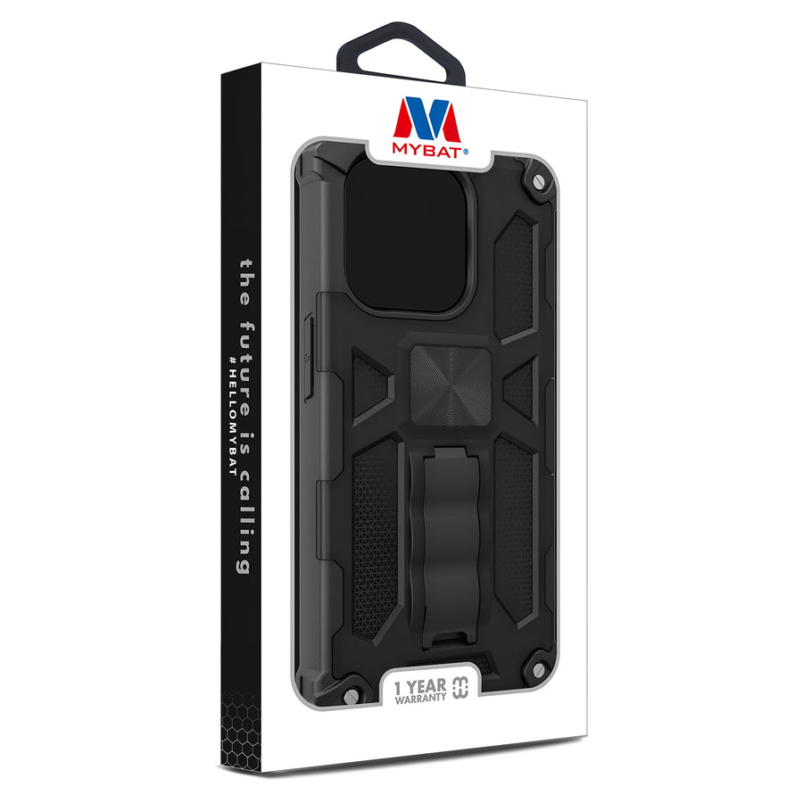 MyBat Sturdy Hybrid Protector Cover (with Stand) for Apple iPhone 15 Pro - Black / Black - MIP15PCSFSSS001-10.jpg