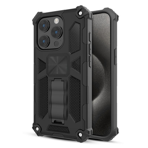 MyBat Sturdy Hybrid Protector Cover (with Stand) for Apple iPhone 15 Pro - Black / Black - MIP15PCSFSSS001-2.jpg