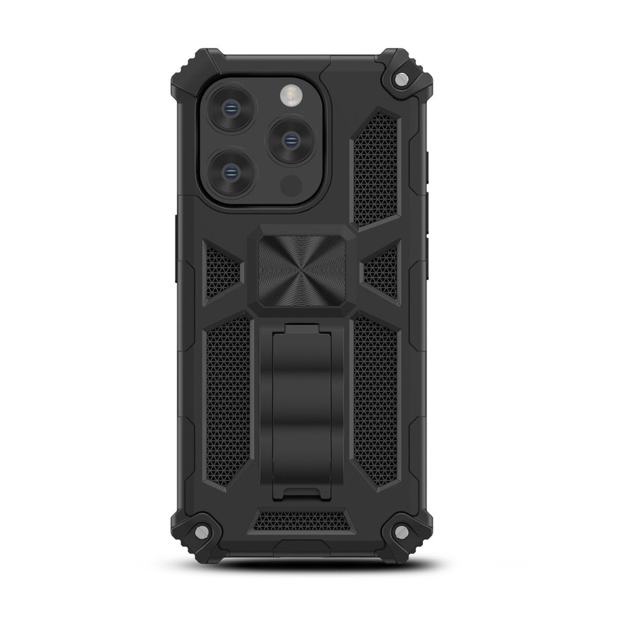 MyBat Sturdy Hybrid Protector Cover (with Stand) for Apple iPhone 15 Pro - Black / Black - MIP15PCSFSSS001-3.jpg