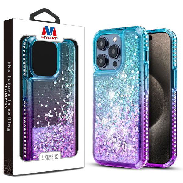 MyBat Quicksand Glitter with Diamonds Protector Cover for Apple iPhone 15 Pro - Purple / Blue Gradient - MIP15PCSGTMM201-1.jpg