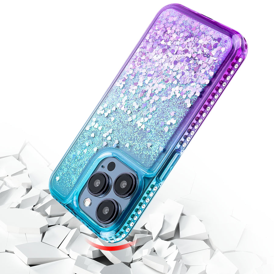 MyBat Quicksand Glitter with Diamonds Protector Cover for Apple iPhone 15 Pro - Purple / Blue Gradient - MIP15PCSGTMM201-5.jpg