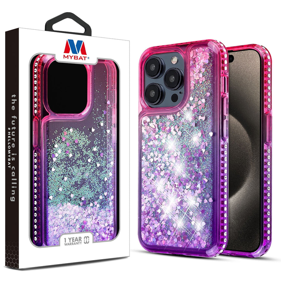 MyBat Quicksand Glitter with Diamonds Protector Cover for Apple iPhone 15 Pro Max - Purple / Pink  Gradient