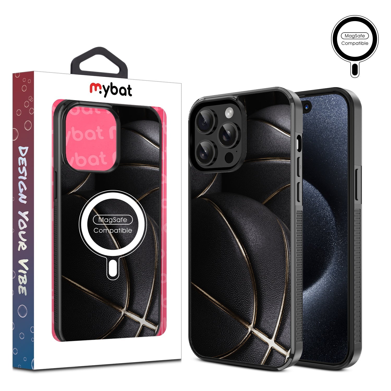 MyBat Design Lab Series MagSafe Case for Apple iPhone 15 Pro Max (6.7) - Black Basketballs
