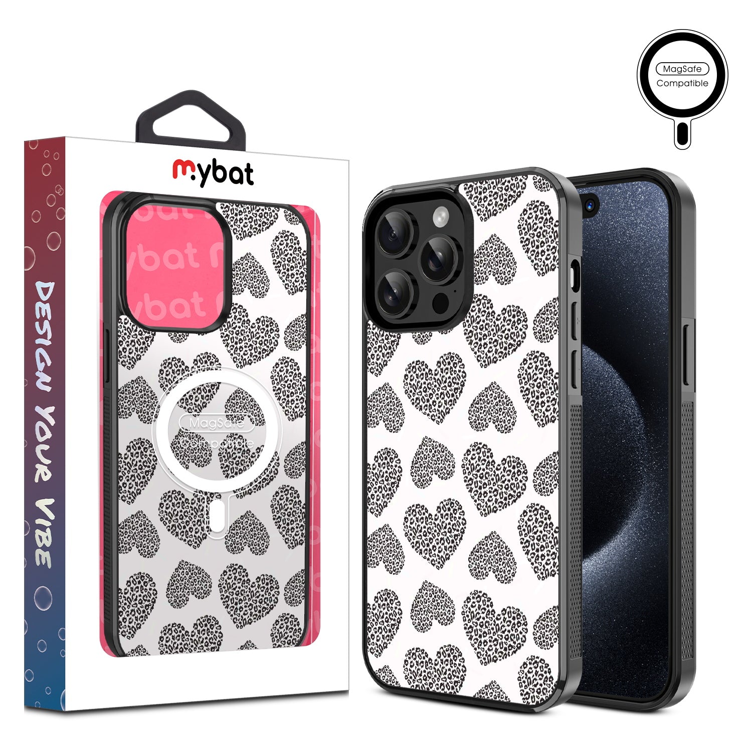 MyBat Design Lab Series MagSafe Case for Apple iPhone 15 Pro Max (6.7) - Leopard Print Hearts