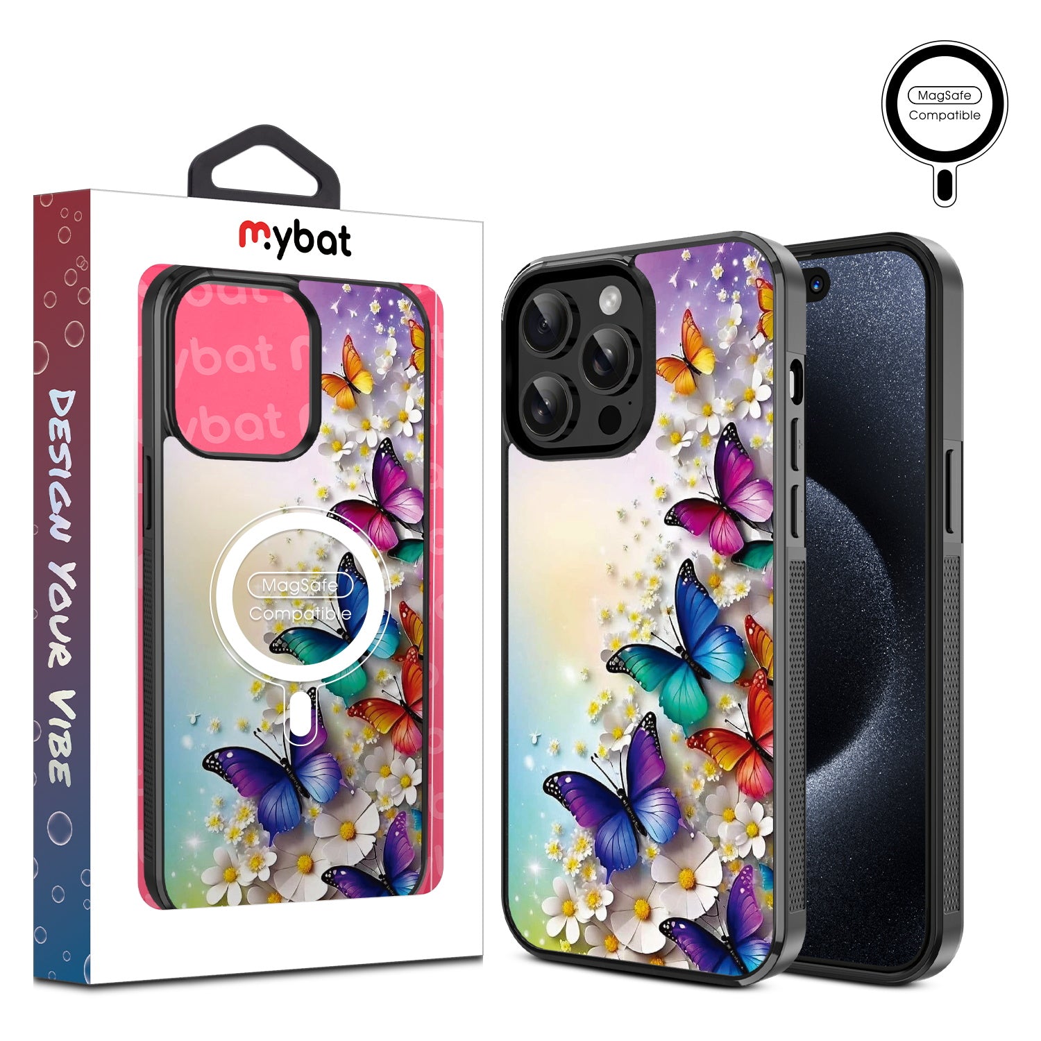 MyBat Design Lab Series MagSafe Case for Apple iPhone 15 Pro Max (6.7) - Rainbow Butterflies