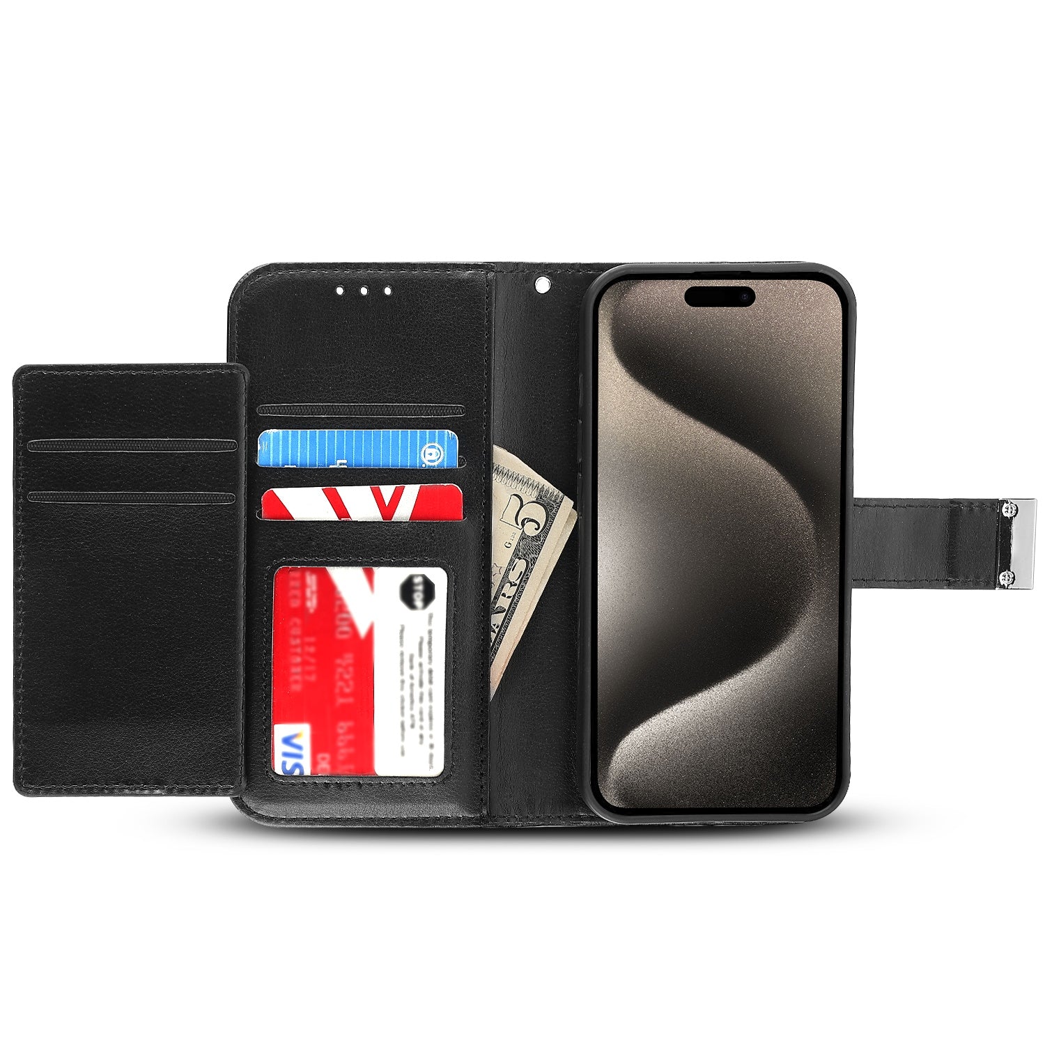 MyBat MyJacket Wallet Xtra Series for Apple iPhone 15 Pro Max - Black / Black - MIP15PMPCMJG031-3.jpg