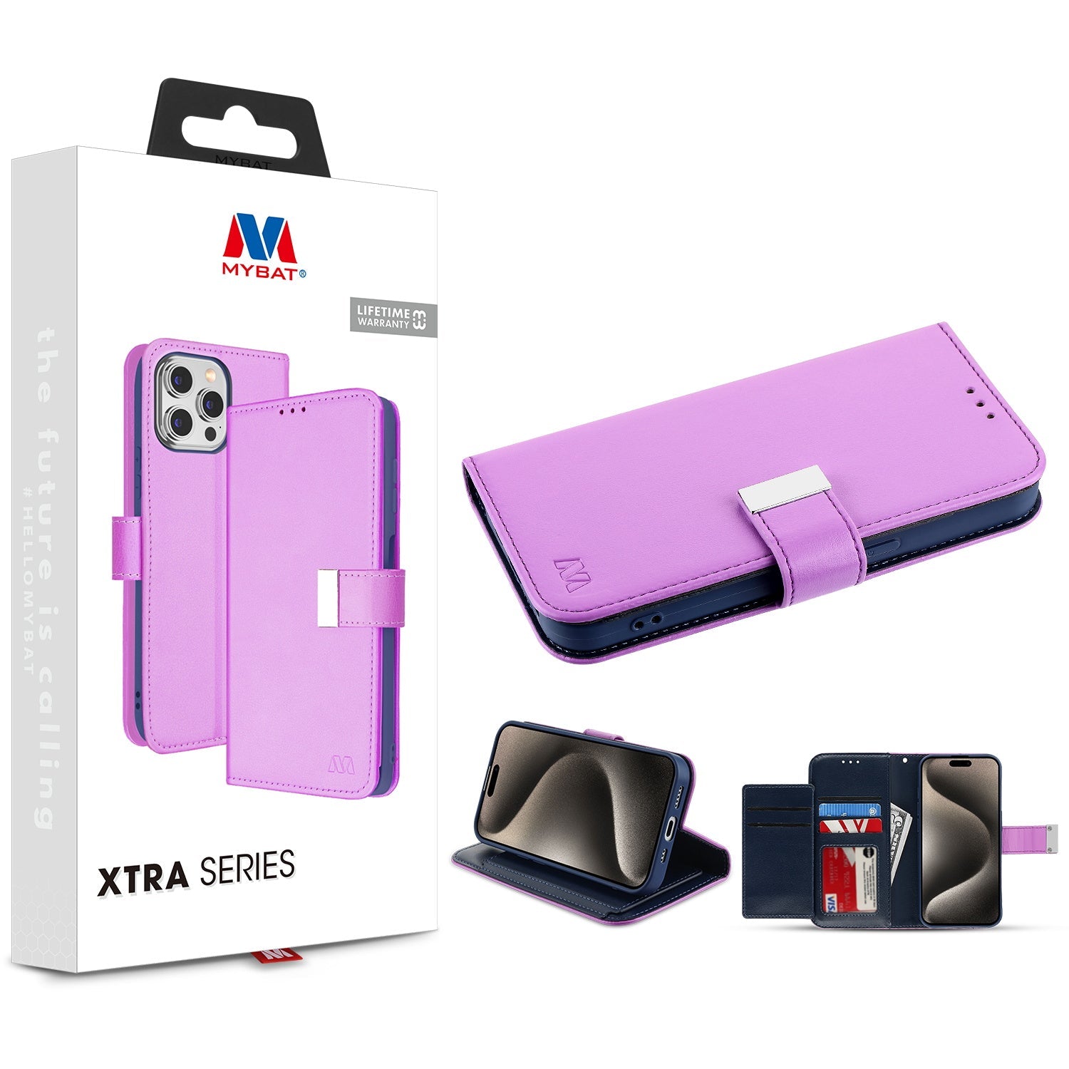 MyBat MyJacket Wallet Xtra Series for Apple iPhone 15 Pro - Purple / Dark Blue