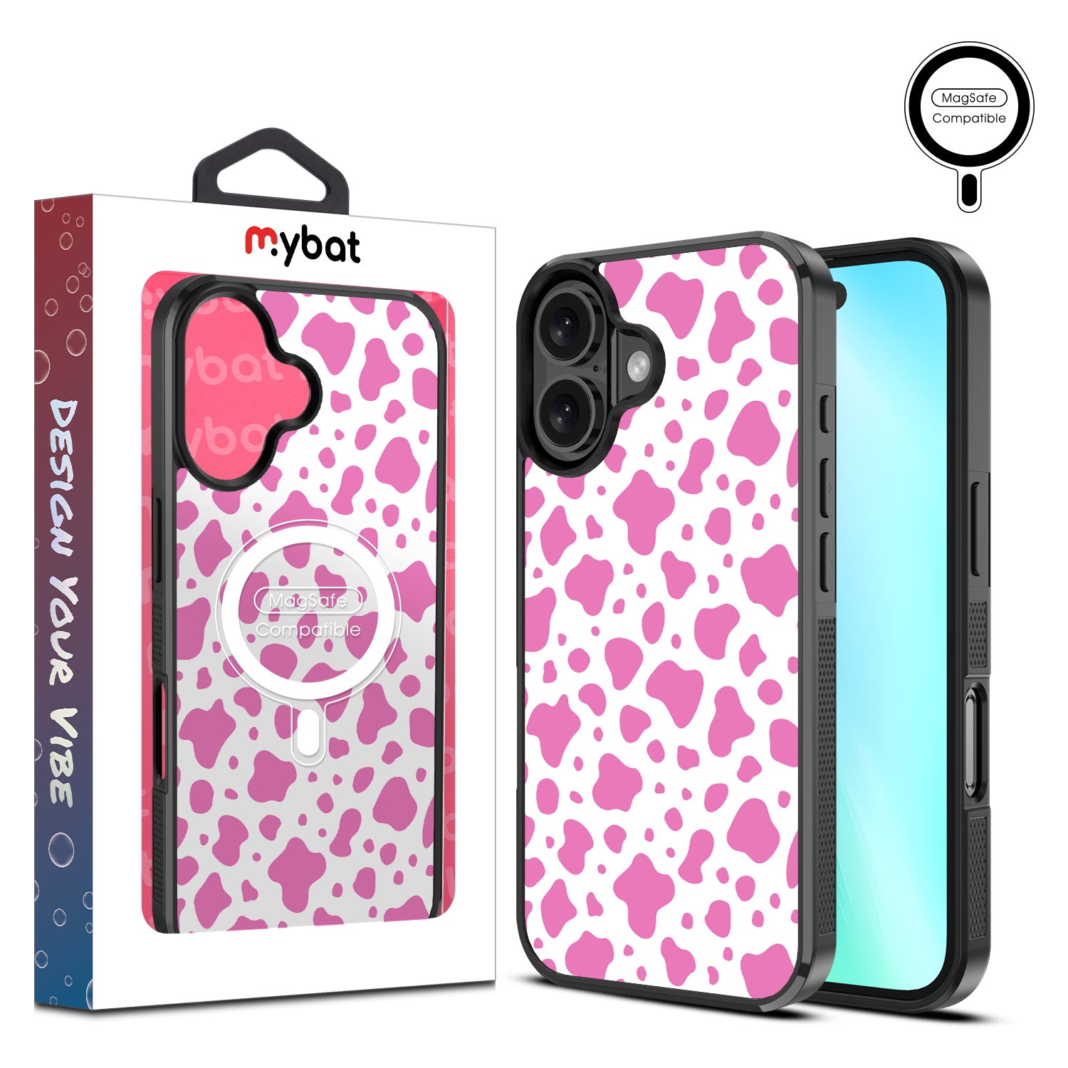 MyBat Design Lab Series MagSafe Case for Apple iPhone 16 - Pink Cow Print