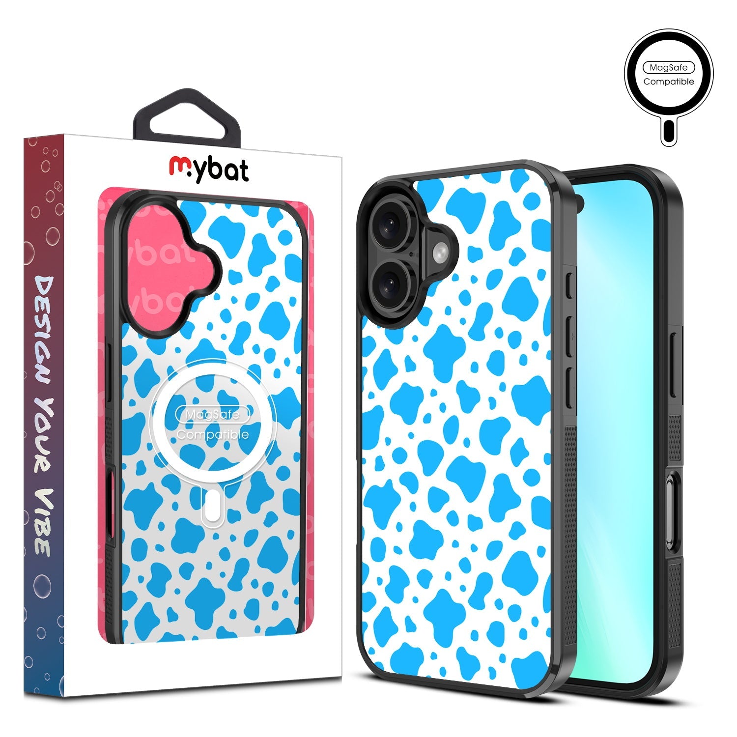 MyBat Design Lab Series MagSafe Case for Apple iPhone 16 - Blue Cow Print