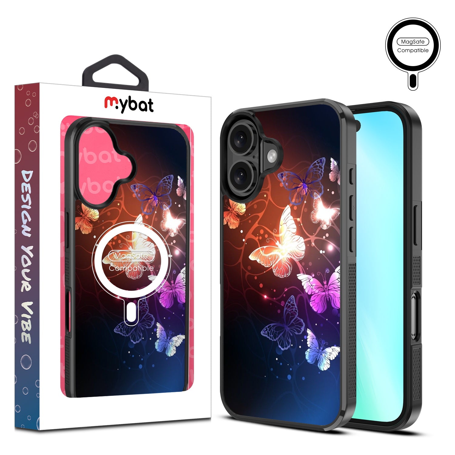 MyBat Design Lab Series MagSafe Case for Apple iPhone 16 - Neon Butterflies