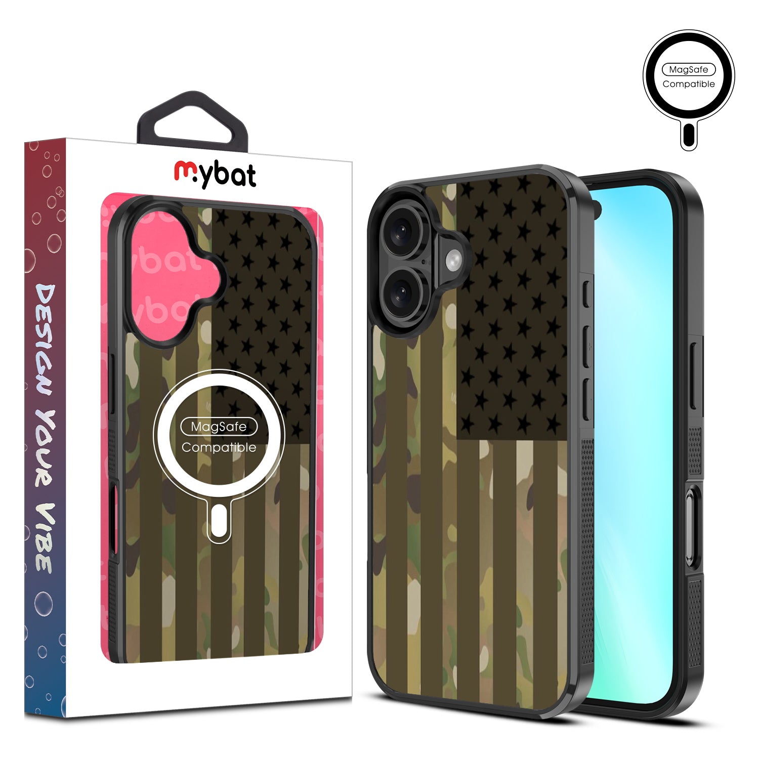 MyBat Design Lab Series MagSafe Case for Apple iPhone 16 - Military Camouflage American Flag