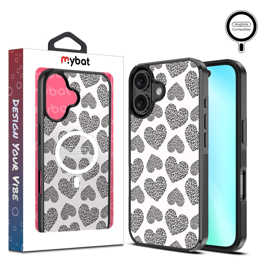 MyBat Design Lab Series MagSafe Case for Apple iPhone 16 - Leopard Print Hearts