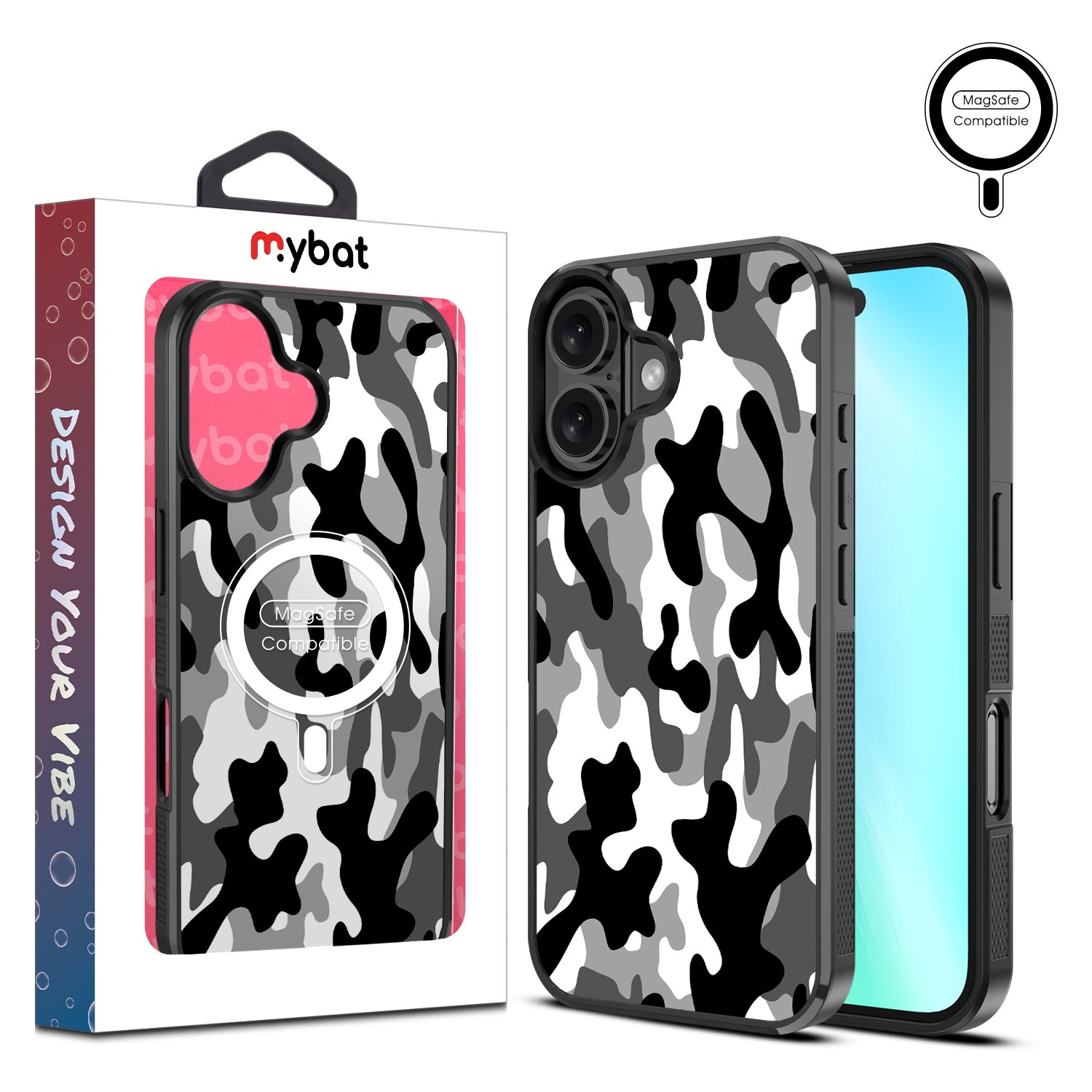 MyBat Design Lab Series MagSafe Case for Apple iPhone 16 - Black & White Camouflage