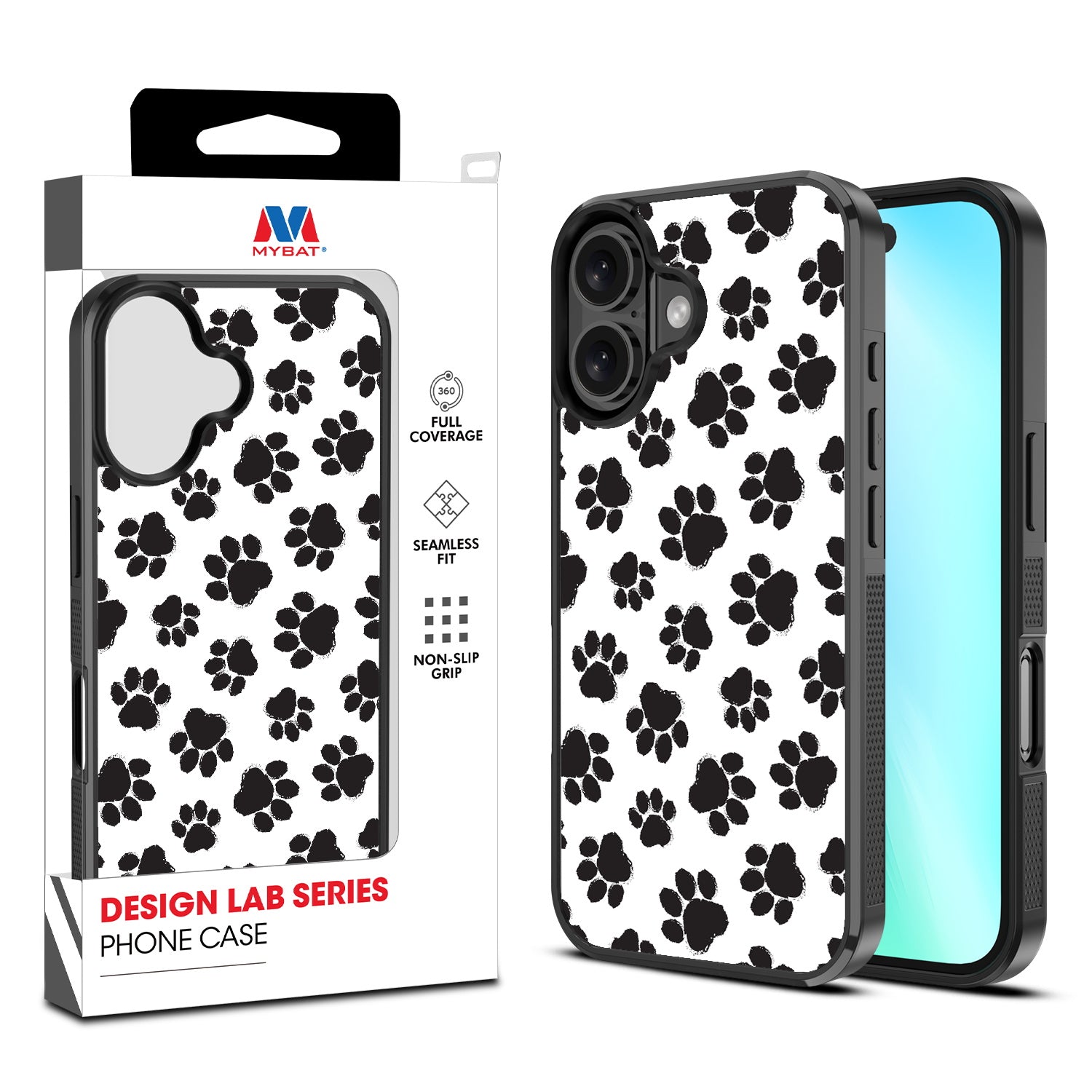 MyBat Design Lab Series Case for Apple iPhone 16 Plus - Black Paw Prints