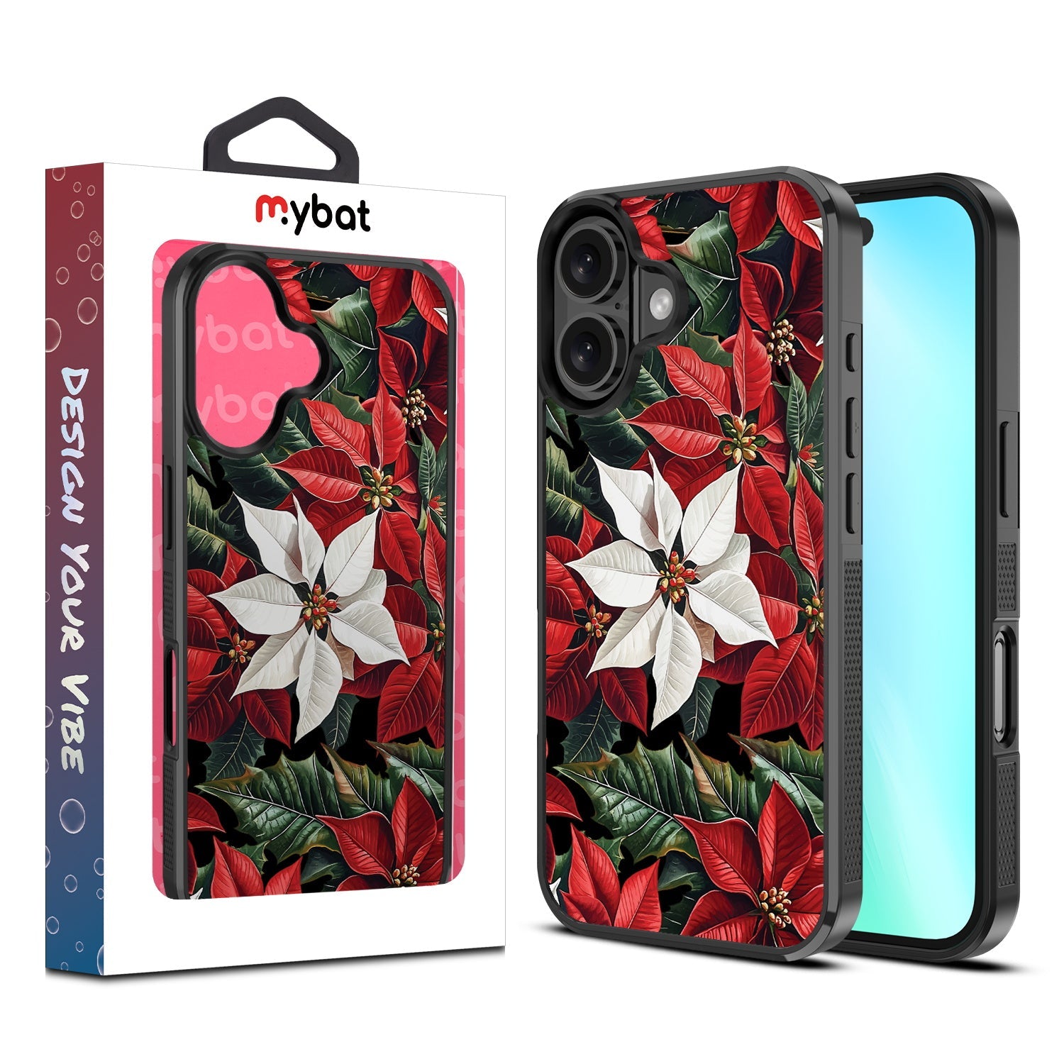 MyBat Design Lab Series Case for Apple iPhone 16 Plus - Christmas Poinsettias