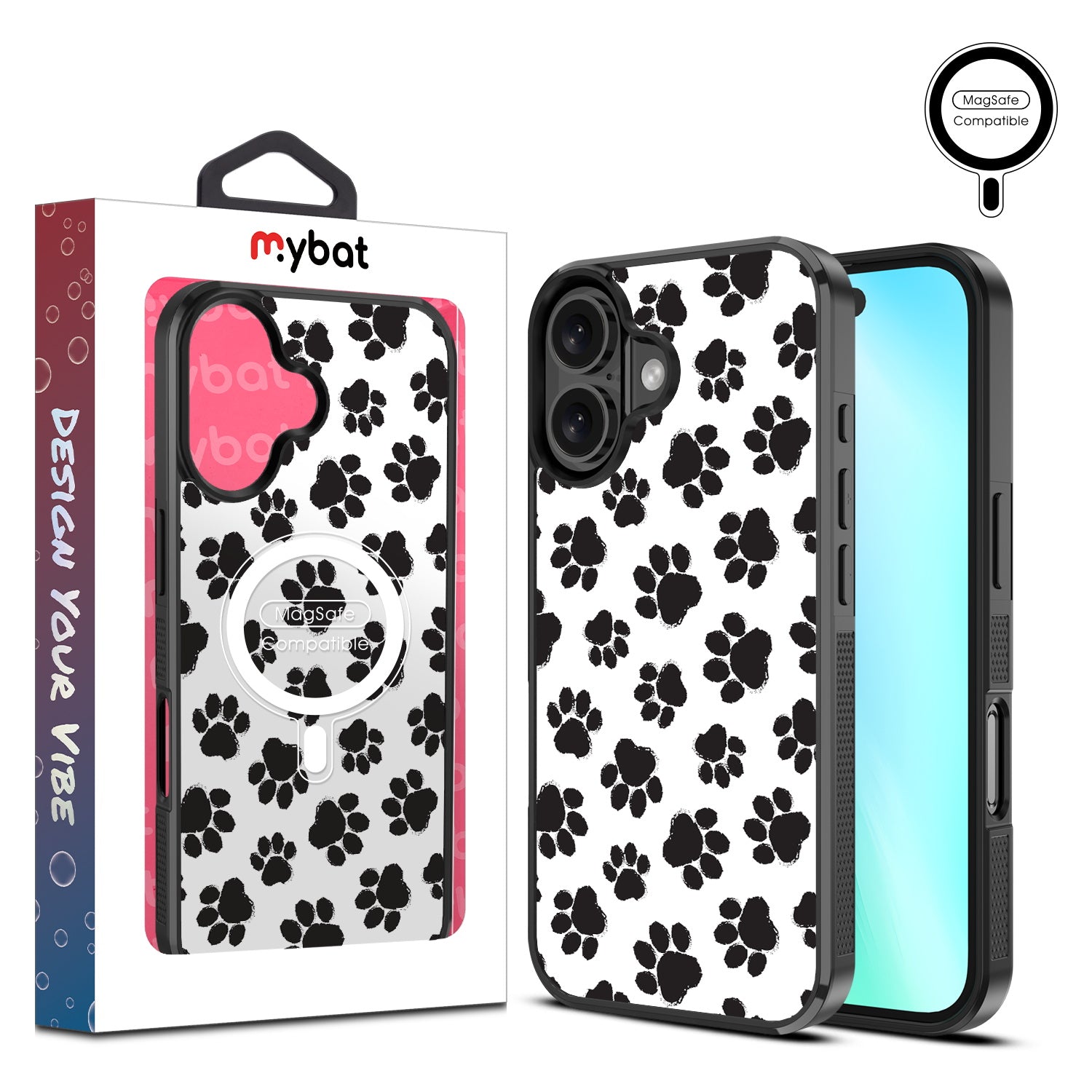 MyBat Design Lab Series MagSafe Case for Apple iPhone 16 Plus - Black Paw Prints