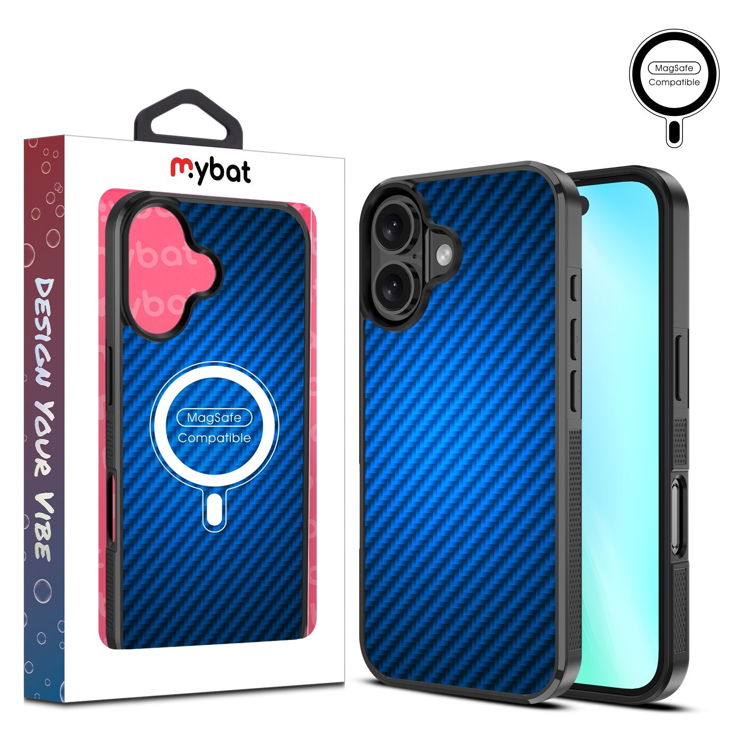 MyBat Design Lab Series MagSafe Case for Apple iPhone 16 Plus - Blue Carbon Fiber