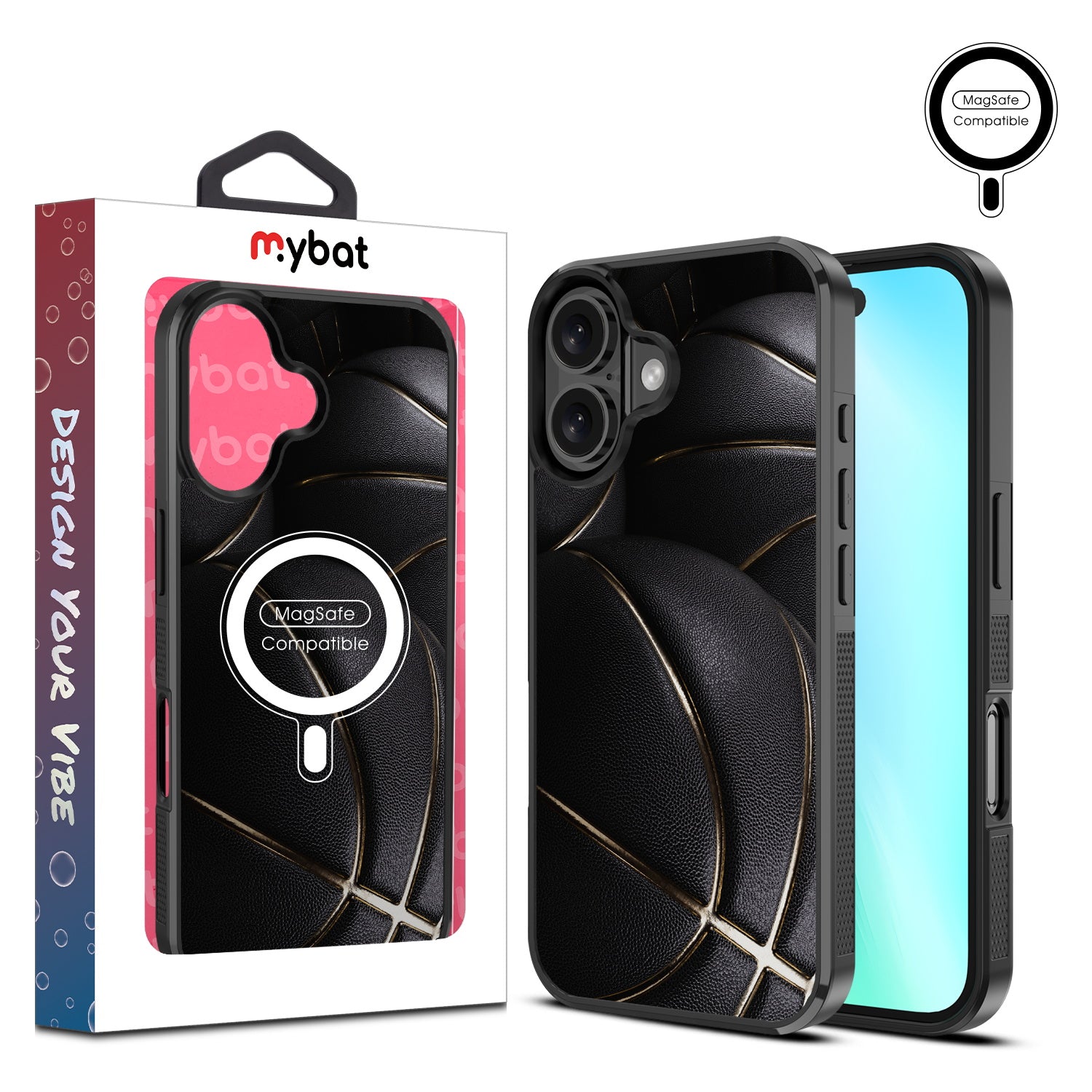 MyBat Design Lab Series MagSafe Case for Apple iPhone 16 Plus - Black Basketballs