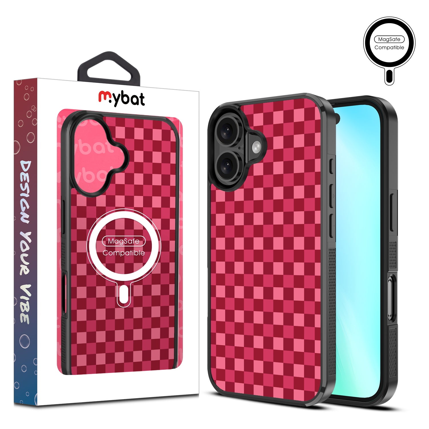 MyBat Design Lab Series MagSafe Case for Apple iPhone 16 Plus - Raspberry Check